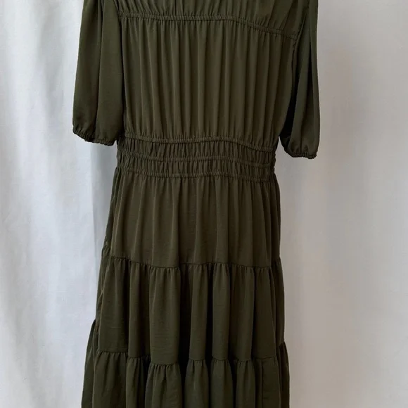 🌿 Gap Tie-Front Tiered Mini Dress Army Green XL Tall - Picture 4 of 8